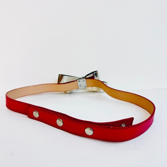 Sonia Rykiel pink leather belt with silver metal bow embellishment - Picture 2 of 4